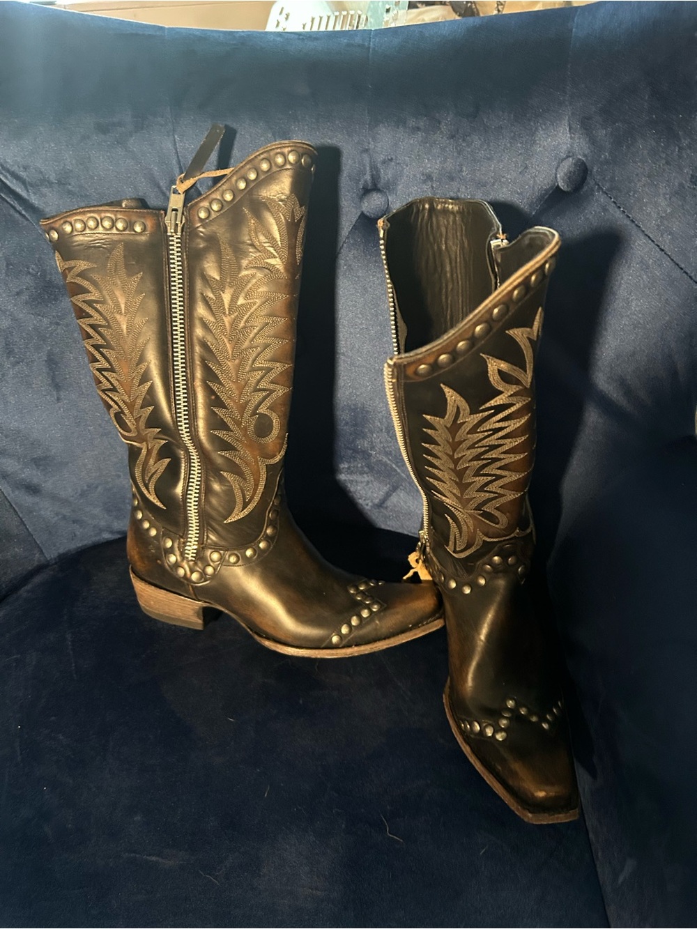 Old Gringo Black and Brown Studded Western Zip Boots